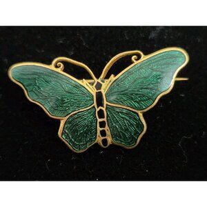 Vtg C.C. SPORRONG & CO Butterfly Green Enamel Brooch Pin Sweden